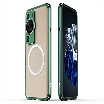 Til Huawei P60 / P60 Pro magnetisk telefontaske PU-læder + metalrammecover med kameralinsebeskytter