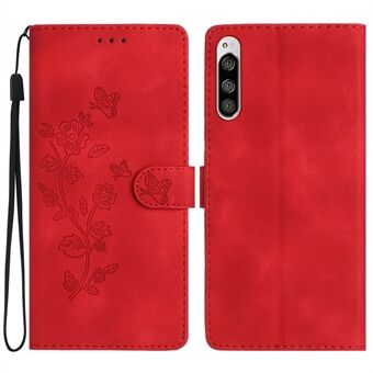 Flower Imprint Lædertaske til Sony Xperia 5, Stand Mobiltelefon Beskyttelsescover