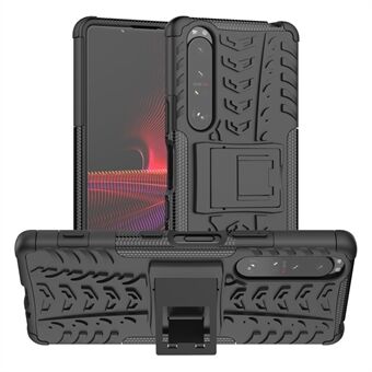 Kickstand Design Tire Texture Hard PC + TPU stødabsorberende telefontaske til Sony Xperia 1 III 5G