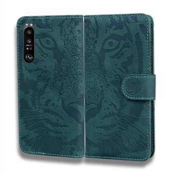 Tiger Imprint Pattern Flip Phone Case Fuld beskyttelse Læder Wallet Stand Phone Shell til Sony Xperia 1 III 5G