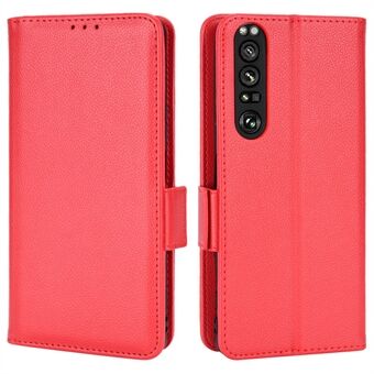 Til Sony Xperia 1 III 5G Stødsikker telefoncover Litchi Texture PU Stand Pung Beskyttende Cover