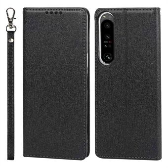 Til Sony Xperia 1 IV 5G stødsikker PU-læder Silk Texture telefontaske Fuld beskyttelse Flip Wallet Stand med rem