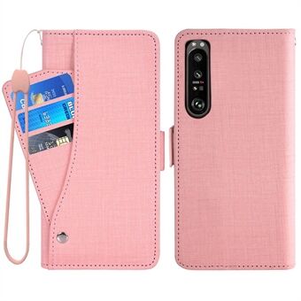 Til Sony Xperia 1 IV 5G Rotating Card Slot Telefon Case Jean Cloth Texture PU Læder + TPU Stand Wallet Cover