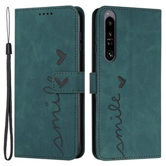 Til Sony Xperia 1 IV 5G Anti-fingeraftryk PU læder pung telefon etui påtrykt hjerteform hud-touch følelse Stand cover med rem