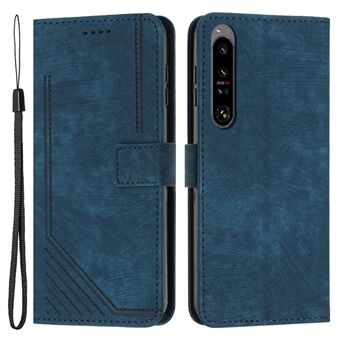 Til Sony Xperia 1 IV 5G Skin-touch læderpung Shockproof Shell Lines Imprint telefonetui med Stand