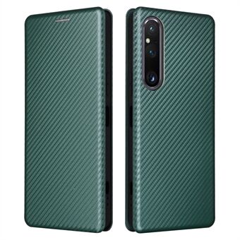Til Sony Xperia 1 V Stand PU Læder Telefon Taske Carbon Fiber Texture Kortholder Telefon Cover