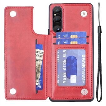 Til Sony Xperia 1 V V-formet kortholder Telefoncover Lædercoated TPU Kickstand Case