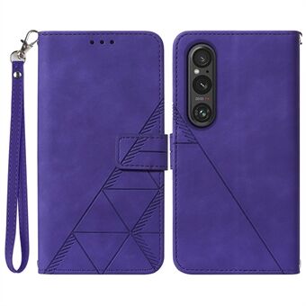 YB Imprinting Series-1 Phone Wallet Case til Sony Xperia 1 V PU Læder Imprinted Lines Stand Cover