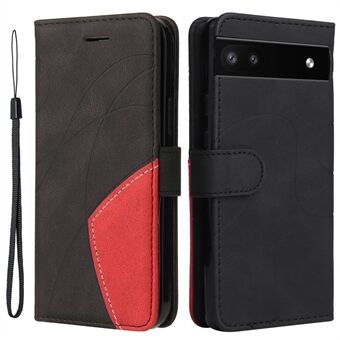 Til Google Pixel 6a 5G KT Leather Series-1 Dual-color Splicing Phone Leather Case Stand Wallet Cover med Håndledsstrop