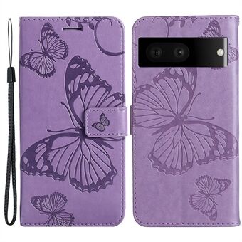 KT Imprinting Flower Series-2 mobiltelefoncover til Google Pixel 7, Anti-støv PU-læder Imprintet Butterfly Mobiltelefon taske tegnebog.