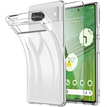 Til Google Pixel 7 5G Anti-ridse Gennemsigtig Telefon Etui TPU Cover med 2.5D Arc Kant Hærdet Glas Skærmbeskytter