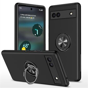 Til Google Pixel 6a Rotation Ring Kickstand Phone Case Hard PC Soft TPU Dual Layer Shock Absorption Protective Cover