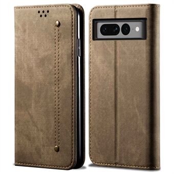 For Google Pixel 7 Pro 5G Jeans Cloth Texture PU Leather Phone Case Stand Magnetic Absorption Wallet Flip Cover could be translated to Danish as: 

Til Google Pixel 7 Pro 5G Jeans Cloth Texture PU Læder Telefon Etui med Stativ Magnetisk Absorption Pengepu