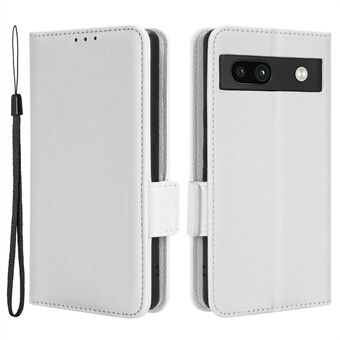 Mobiltelefoncover til Google Pixel 7a, pungestand med litchi tekstureret PU læder, anti-falds flip telefon etui.