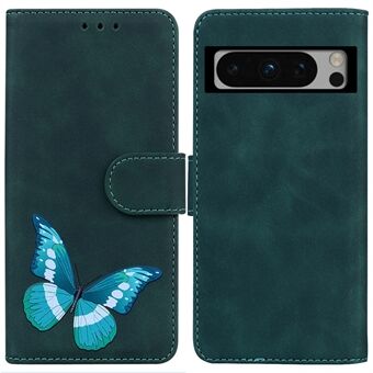 PU læder pung cover til Google Pixel 8 Pro, med sommerfugletryk, berøringsvenligt, flip-stand og telefonetui.