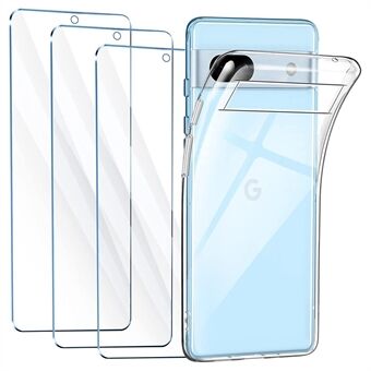 For Google Pixel 7a TPU-etui klar telefoncover med 3 stk. 2.5D-buekantet hærdet glas skærmbeskyttelse.