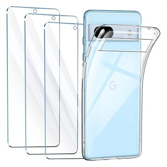 TPU-telefonskal til Google Pixel 7a mobiltelefon sæt med 3 stk. 2.5D Arc Edge hærdet glas skærmbeskyttelse