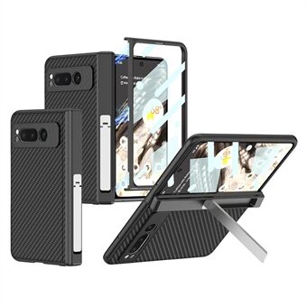 For Google Pixel Fold magnetisk hængselsbeskyttelsestelefonetui i PU-læder+PC-cover med hærdet glasfilm.