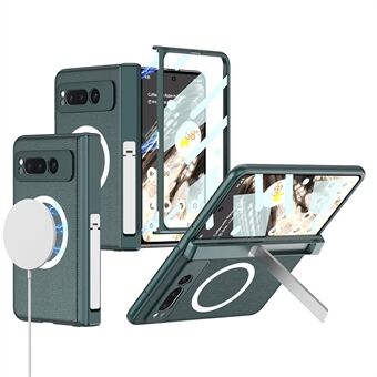 GKK Til Google Pixel Fold PU Læder+PC Telefon Etui Magnetisk Hængselsbeskyttelse Støttefodbold Dække med Hærdet Glasfilm