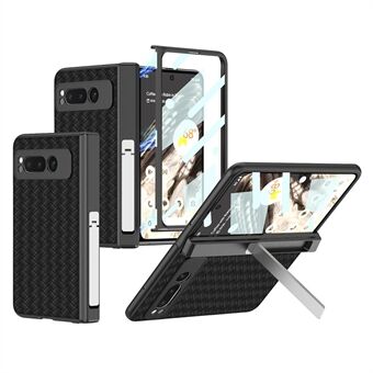 GKK til Google Pixel Fold PU læder + PC stativtelefonetui med vævet teksturmagnetisk hængselbeskyttelse og hærdet glasfilm