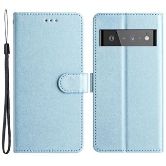 Til Google Pixel 6 Pro 5G Beskyttende PU Læder Flip Etui Silke Textur Stand Pung Telefon Cover med Rem