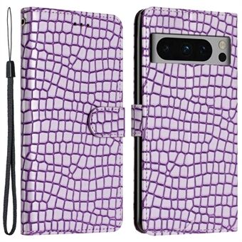 Til Google Pixel 8 Pro Krokodille Tekstur Ridsefast Læder Stand Cover Pengepung Design Telefon Etui med Strop