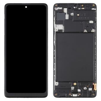 Til Samsung Galaxy A71 4G SM-A715 Grade C 6,7" OLED-skærm og digitaliseringssamling + ramme (uden logo) - Sort