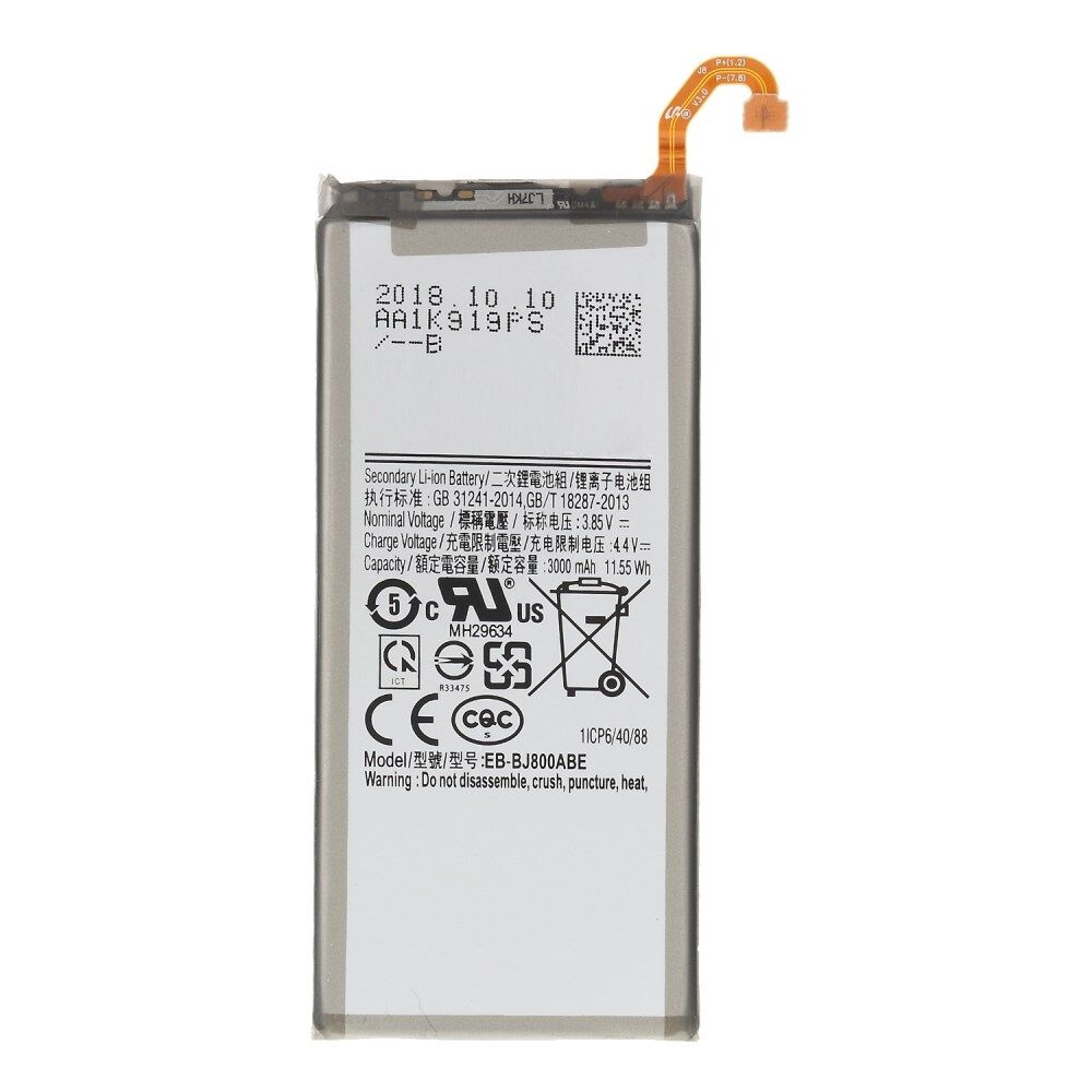 Til Samsung A6 (2018) 3,85V 3000mAh genopladeligt Li-ion-polymer-batteriudskiftningsdel EB-BJ800ABE) (uden