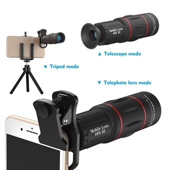 APEXEL APL- Zoom Universal 18X teleskop-zoomobjektiv med Mini Desktop Tripod Telefonclip