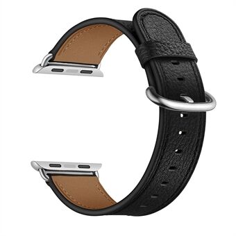 Round Tail ægte læderurrem til Apple Watch Series 6 / SE / 5/4 44mm / Series 3/2/1 42mm - Sort