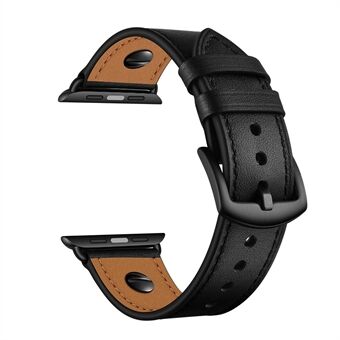 Nitteindretning Toplag ægte læderurrem udskiftning til Apple Watch Series 1/2/3 42mm / Series 6 SE 5 4 44mm