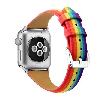 Rainbow ægte læderrem udskift bånd til Apple Watch Series 6 / SE / 5/4 40mm / Series 3/2/1 38mm