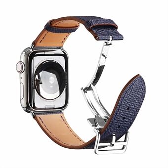 Folding Buckle ægte læder Smart Watch Strap [Silver Buckle] til Apple Watch SE / Serie 6/5/4 40MM / Serie 3/2/1 38mm