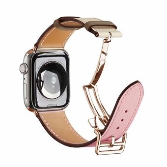 Urrem [Rose Gold Buckle] til Apple Watch Series 6/5/4 / SE 40MM / Series 3/2/1 38mm foldespænde ægte læderbånd