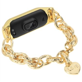 Til Xiaomi Mi Band 4/3 Smart Watch Udskiftningsrem Rustfrit Steel Kæde Armbånd med Love Heart Pendant