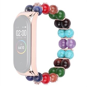 Til Xiaomi Mi Band 5/6 farverig sten urrem To rækker perler dekoreret håndledsrem Smart Watch Band Armbånd