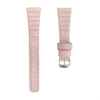 For Pebble 2/Time Round Top Layer Genuine Leather Watch Band Wave Stitching Lines Wrist Strap