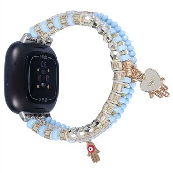 For Fitbit Versa 3/Sense Stylish Hands Pendant Decor Beads Agate Bracelet Watch Band Replacement Smart Watch Strap