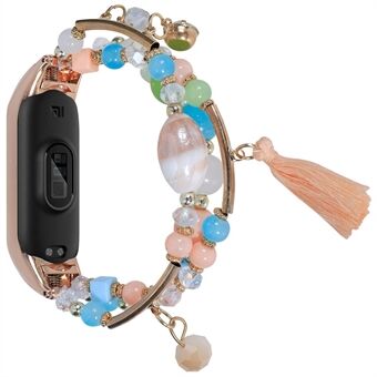 Bracelet Wrist Strap for Xiaomi Mi Band 3/4, Beads + Tassel + Agate Smart Watch Band Replacement