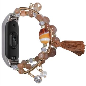 For Xiaomi Mi Band 5/6 Beads + Tassel + Agate Wrist Strap Fashionable Bracelet Smart Watch Band