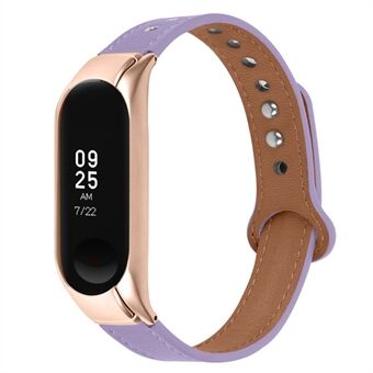 Til Xiaomi Mi Band 5/6 Smart Watch Top Layer Kohudsrem Erstatningsarmbånd med dobbelt nitte, Rose Gold Watch Case