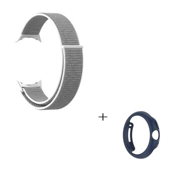 Nylon Loop Urrem til Google Pixel Watch Justerbar Magic Tape Band med PC-udhulet beskyttelsescover (midnatsblå)