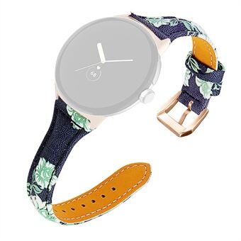 Til Google Pixel Watch Flower Pattern Watch Band Justerbar rem i ægte læder med Rose Gold Connector