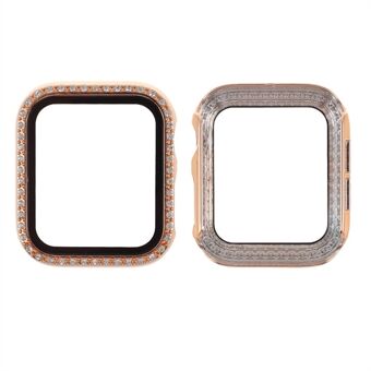 Galvanisering Rhinestones Decor PC-ramme Hærdet glasbeskyttelsesdæksel til Apple Watch Series 4/5/6 / SE 44mm