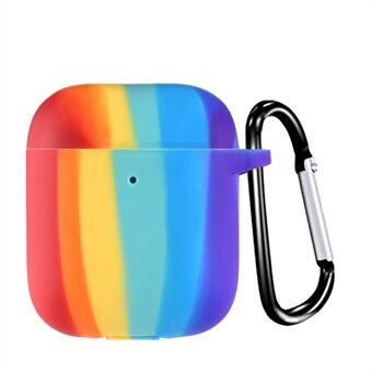 Rainbow Pattern Silicone Earphone Case Cover with Hanging Buckle for Apple AirPods with Charging Case (2019)(2016) / Apple AirPods with Wireless Charging Case (2019)