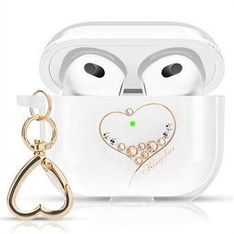 KINGXBAR Heart Series Rhinestones TPU Earbuds Cover Cover Bærbart Drop-proof Lade Case Protector med nøglering til Apple AirPods 3 - Champagne Gold
