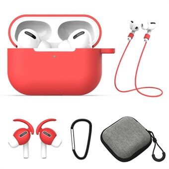 5Pcs/Set for Apple AirPods Pro Bluetooth Earphones Silicone Protective Case with Carabiner+Anti-lost Rope+Storage Case/Ear Cap