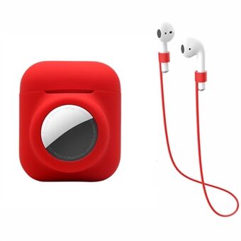 For AirPods with Wireless Charging Case (2019)/AirPods with Charging Case (2019)/(2016) + for AirTag 2-in-1 Silicone Protective Cover Case with Earphone Anti-lost Rope