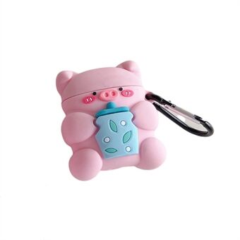 For Apple AirPods with Charging Case (2016)/(2019)/AirPods with Wireless Charging Case (2019) Charging Box Cute Piggy with Bottle Silicone Earphone Case Protector with Hook