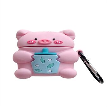 For Apple AirPods Pro Silicone Earphone Case Cute Piggy with Bottle Charging Box Anti-shock Cover Protector with Hook